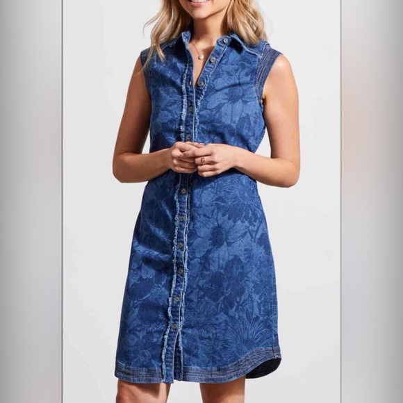 Tribal Dresses & Skirts - TRIBAL JEANS Floral Denim Sleeveless Dress